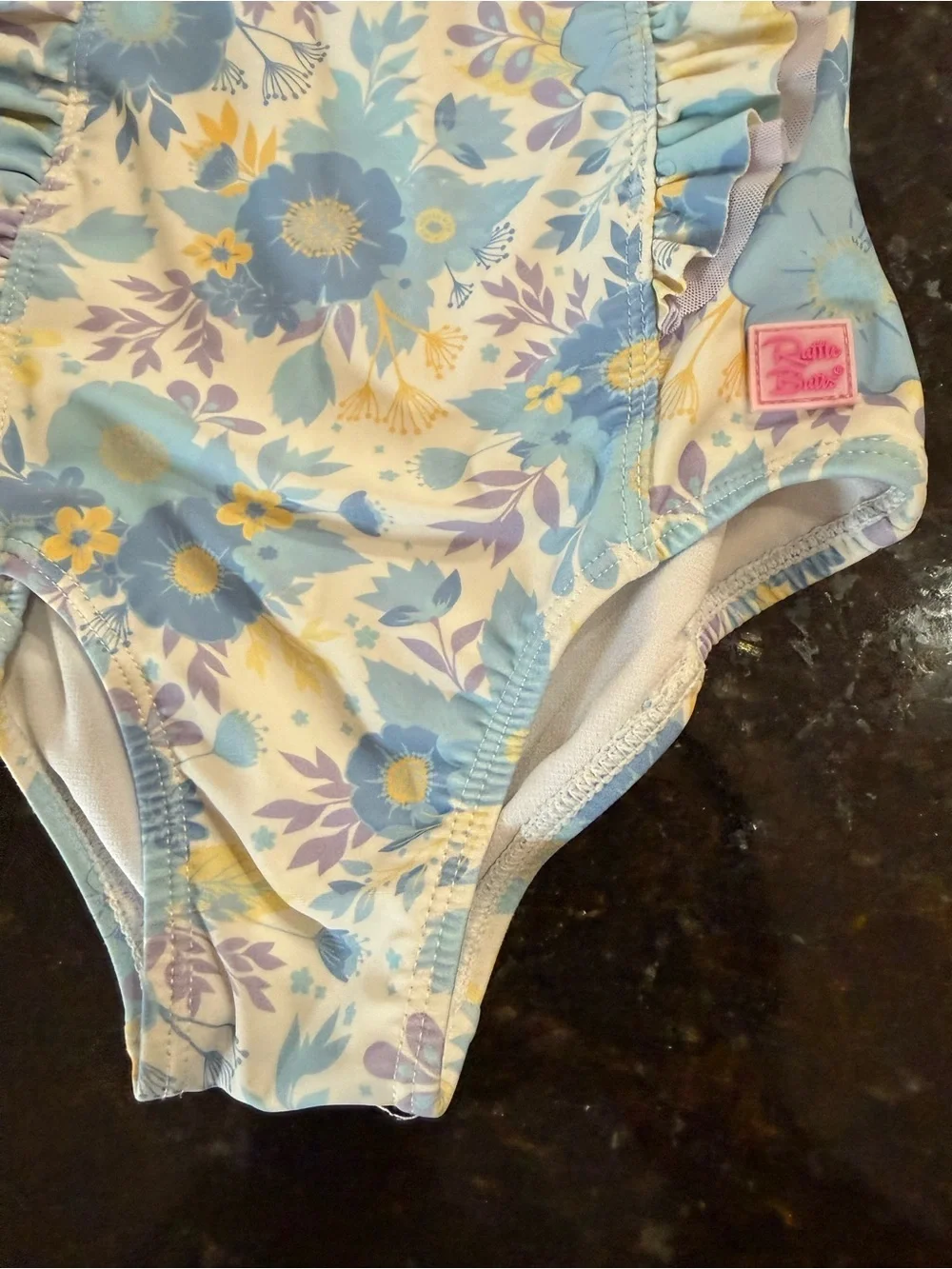 RuffleButts One Piece Swim blue floral size 5